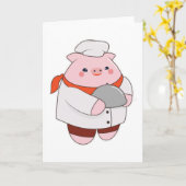 Carte Cochon cuisinier avec plat (Fleur jaune)