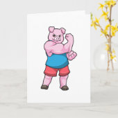 Carte Cochon culturiste avec gros bras (Fleur jaune)
