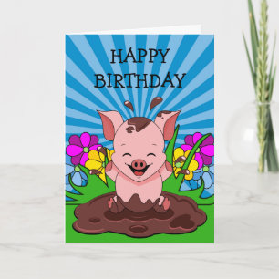 Carte Cochon Dans La Boue Anniversaire
