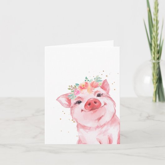 Carte Cochon d'aquarelle florale mignonne (Devant)