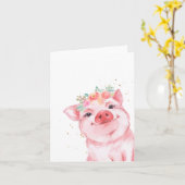 Carte Cochon d'aquarelle florale mignonne (Fleur jaune)