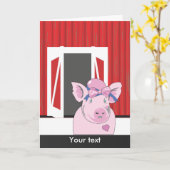 Carte Cochon de fille drôle avec salutation de grange (Fleur jaune)