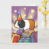 Carte Cochon de Guinée d'anniversaire (cheveux lisses) (Fleur jaune)