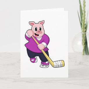 Carte Cochon de hockey sur glace avec bâton de hockey su