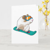 Carte Cochon d'Inde Snowboardeur Planche à neige (Fleur jaune)