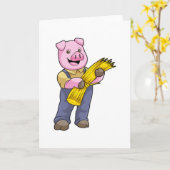 Carte Cochon en fermier avec de la paille (Fleur jaune)