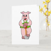 Carte Cochon en fermier avec pelle (Fleur jaune)