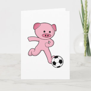 Carte Cochon en joueur de football avec ballon de footba