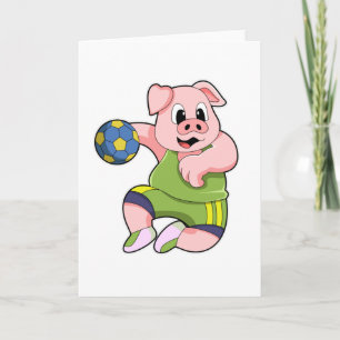 Carte Cochon en joueur de handball avec ballon de handba