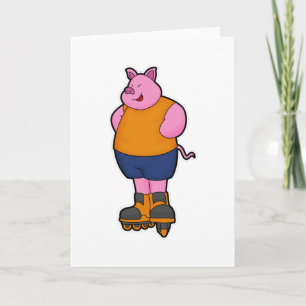 Carte Cochon en patineur avec des rollers en ligne