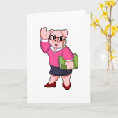 Carte Cochon en tant que secrétaire avec lunettes (Fleur jaune)