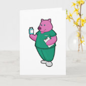 Carte Cochon en tant qu'infirmière avec des médicaments (Fleur jaune)