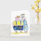Carte Cochon et vache blanc mignon (Fleur jaune)