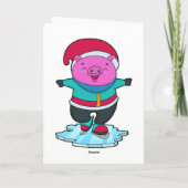 Carte Cochon faisant du patin à glace avec des patins à  (Dos)