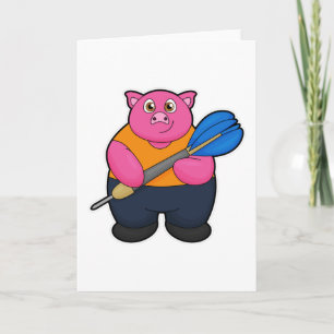 Carte Cochon joueur de fléchettes avec fléchettes