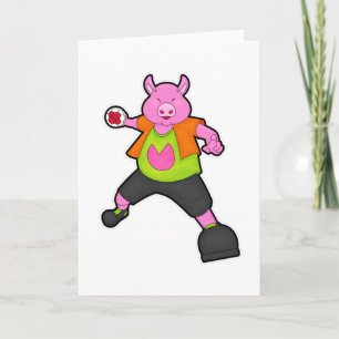 Carte Cochon joueur de handball avec ballon de handball