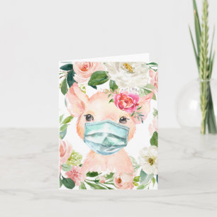 Carte Cochon Mignon Portant un Masque   Distanciation So