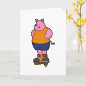 Carte Cochon patineur avec des rollers (Fleur jaune)