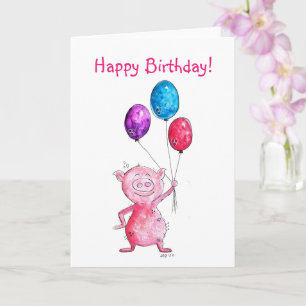 Carte Cochon Rose Fantaisiste avec Ballons