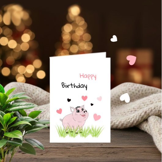 Carte Cochon rose mignon