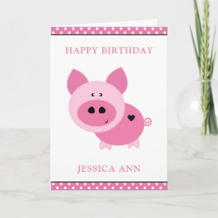Carte Cochon rose mignon Personnalisé Anniversaire