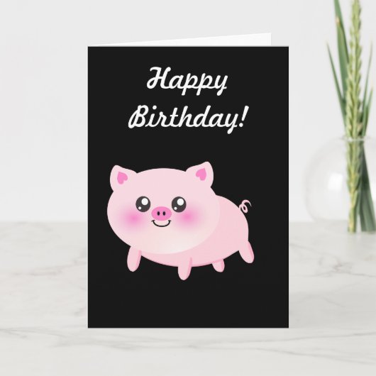 Carte Cochon rose mignon sur noir (Devant)