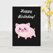 Carte Cochon rose mignon sur noir (Fleur jaune)