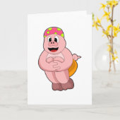Carte Cochon sautant dans l'eau (Fleur jaune)