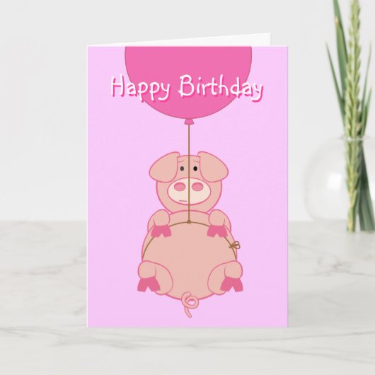 Carte Cochon volant mignon et ballon (Devant)
