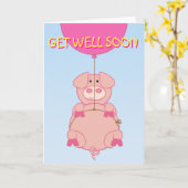 Carte Cochon volant mignon et ballon (Fleur jaune)