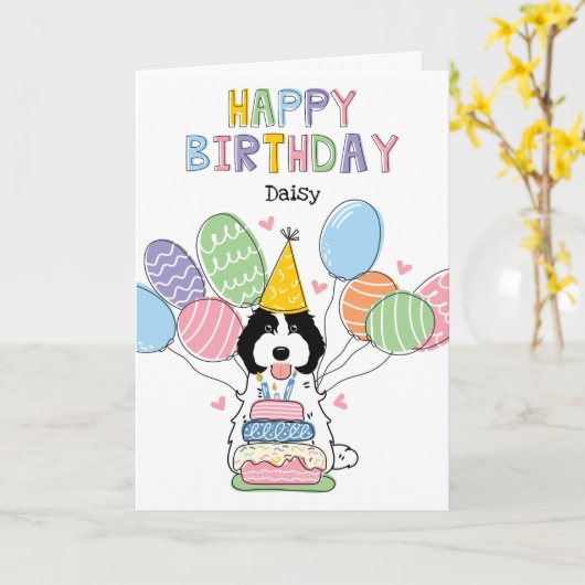 Carte Cockapo noir blanc Cavapoo Chien heureux anniversa (Fleur jaune)