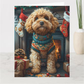 Carte Cockapoo Chien Avec Cheminée Cadeaux De Noël (Devant)
