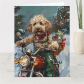 Carte Cockapoo Chien chevauchant la moto Noël (Devant)