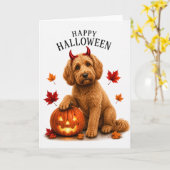 Carte Cockapoo Chien Diable d'Halloween (Fleur jaune)