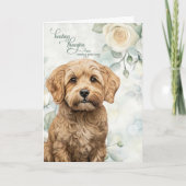 Carte Cockapoo Chien Roses Blanches et Vert Sauge Bon ré (Devant)