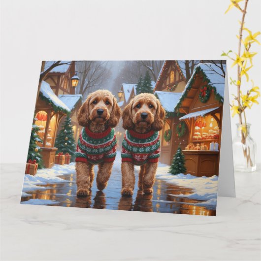 Carte Cockapoo Chiens Noël Fête de la Neige (Fleur jaune)