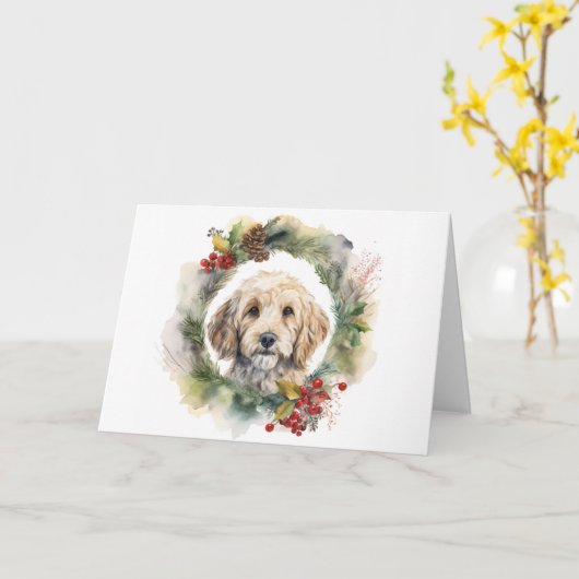 Carte Cockapoo Christmas Wreath Festive Pup (Fleur jaune)