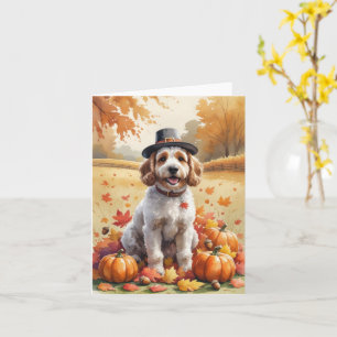 Carte Cockapoo dans les feuilles d'automne, l'art de Tha