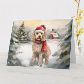 Carte Cockapoo Dog in Snow Christmas (Fleur jaune)