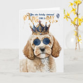 Carte Cockapoo Dog King pour jour drôle anniversaire (Fleur jaune)