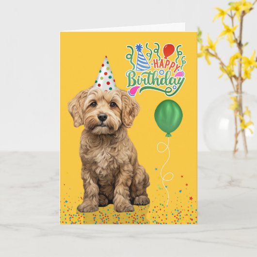 Carte Cockapoo Dog Party Hat Yellow Birthday (Fleur jaune)