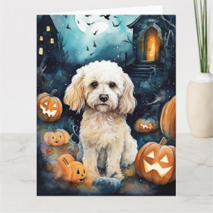 Carte Cockapoo Halloween avec citrouilles effrayant