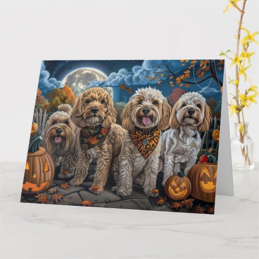 Carte Cockapoo Halloween Éffrayant (Fleur jaune)