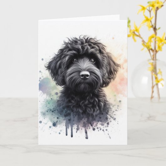 Carte Cockapoo noir (Fleur jaune)