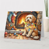 Carte Cockapoo Sitting by Fireplace with Christmas Light (Devant)