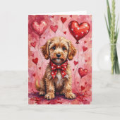 Carte Cockapoo Valentine Dog Sitting with Hearts Red (Devant)