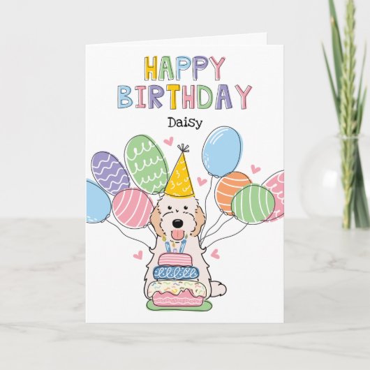 Carte Cockapou blanc crème Chien Cavapou Joyeux Annivers (Devant)