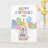 Carte Cockapou blanc crème Chien Cavapou Joyeux Annivers (Fleur jaune)