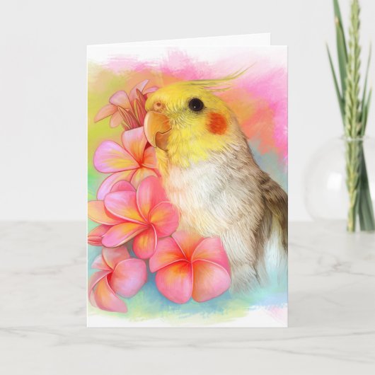 Carte Cockatiel avec le frangipani (Devant)