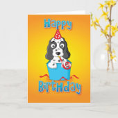 Carte cocker - boîte - joyeux anniversaire (Fleur jaune)